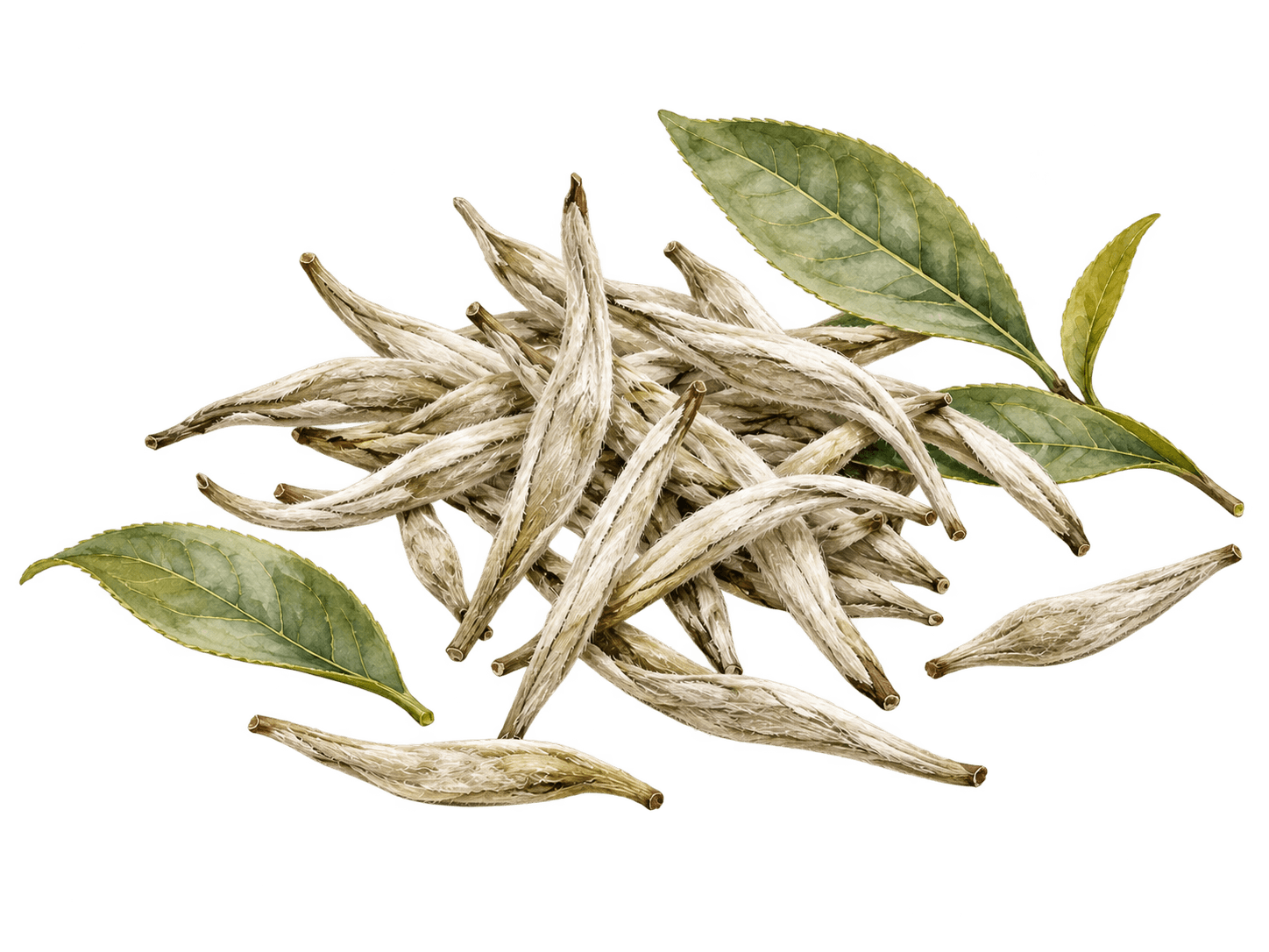 Illustration of Silver Needle white tea buds